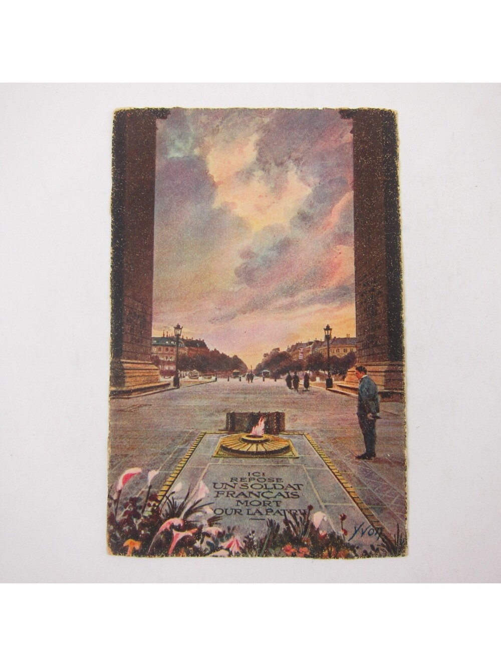 Art Postcard Paris France By Strolling Tomb of Unknown Soldier Yvon Antique RARE